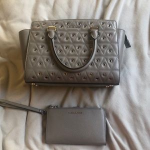 Michael Kors grey bag and matching wallet